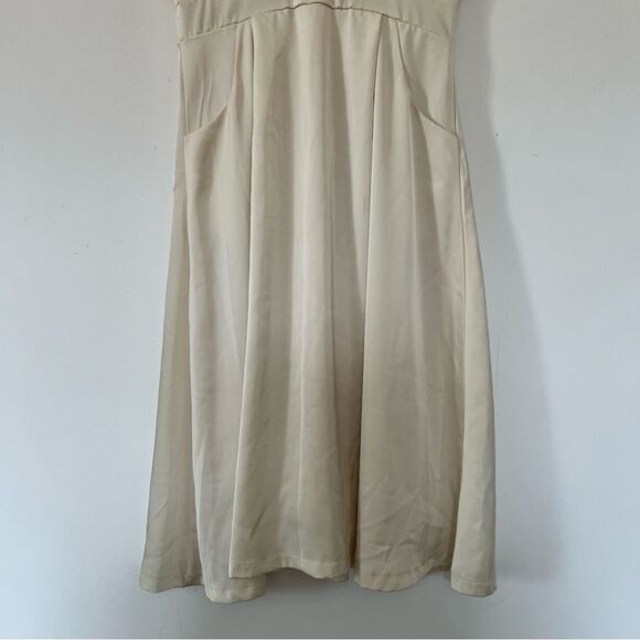 Dazy Cream Satin Dolman Cap Sleeve Pockets Vintage Inspired Midi Dress - Picture 16 of 16